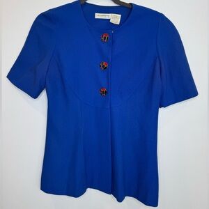 Vintage Liz Claiborne Blue Short Sleeve blazer fun buttons Women's Top 6 petite